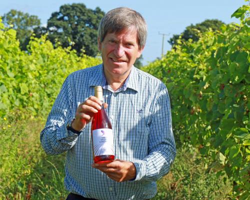 John Hemmant of Chet Valley Vineyard with the newly launched Chaffinch Pinot Noir sm