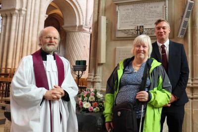 Canon Andy Bryant Karen Norton and Andrew Morton at the cathedral service for Thomas Tawell sm