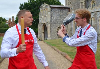 David MacDuff left and James Martell prepare to battle it out on stage in the cookery theatre at the Aylsham Show