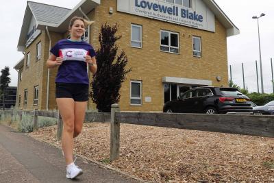 Georgina Pell training for the London Marathon and the Three Peaks Challenge at Quay View Business Park sm