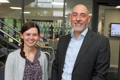 ICAEW prize winner Katie Orbell with Lovewell Blake partner Toby Wilson sm