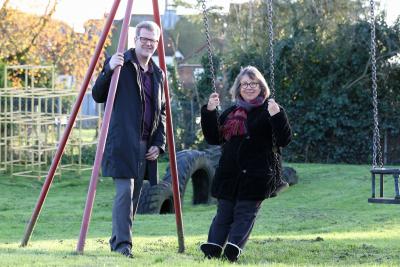 John Archibald of Victory Housing Trust and Mary Hayes of Melton Constable Parish Council on the site of the proposed new junior ball games park