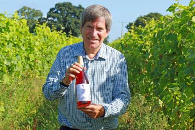 John Hemmant of Chet Valley Vineyard with the newly launched Chaffinch Pinot Noir sm