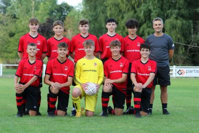 Members of Mundford FC U16s with coach Jamie Norton sm