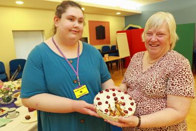 Vision Norfolk Bake off winner Paige Simonds left and judge Karen Norton